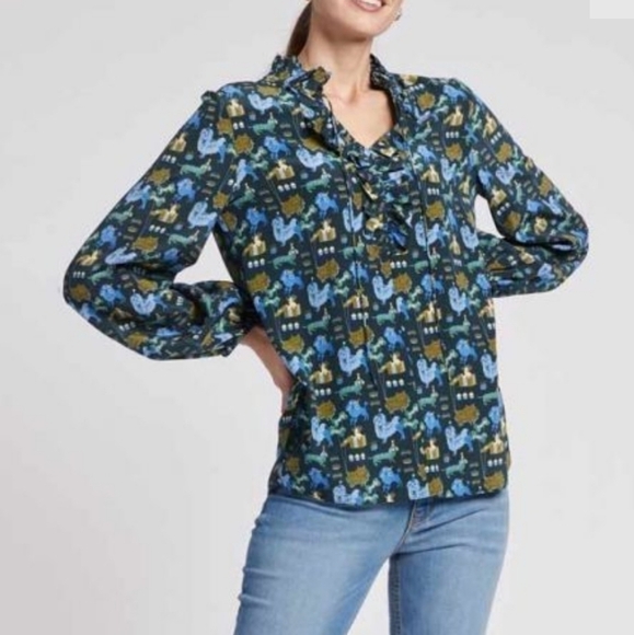 Tyler Boe Halprin Silk Woof Party Top Small Dog Party Graphic Design - Picture 1 of 9